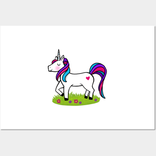 Prancing Magical Rainbow Pink Unicorn Posters and Art